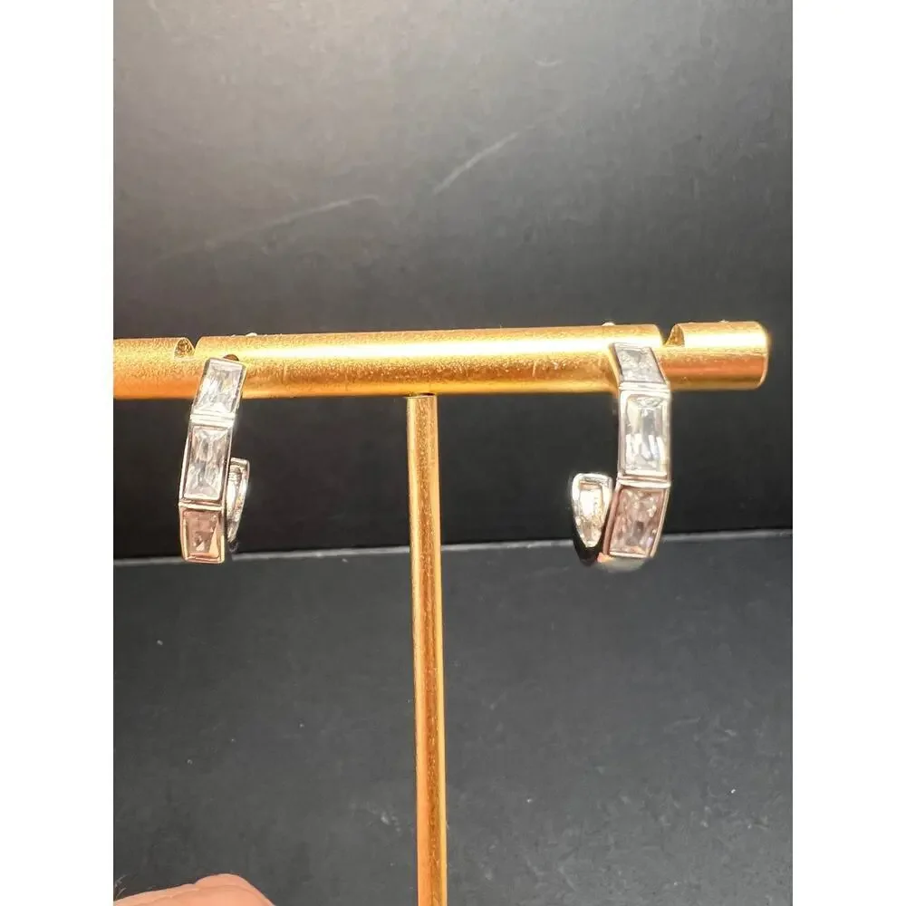 CZ half hoop earrings in sterling silver - Picture 12 of 14